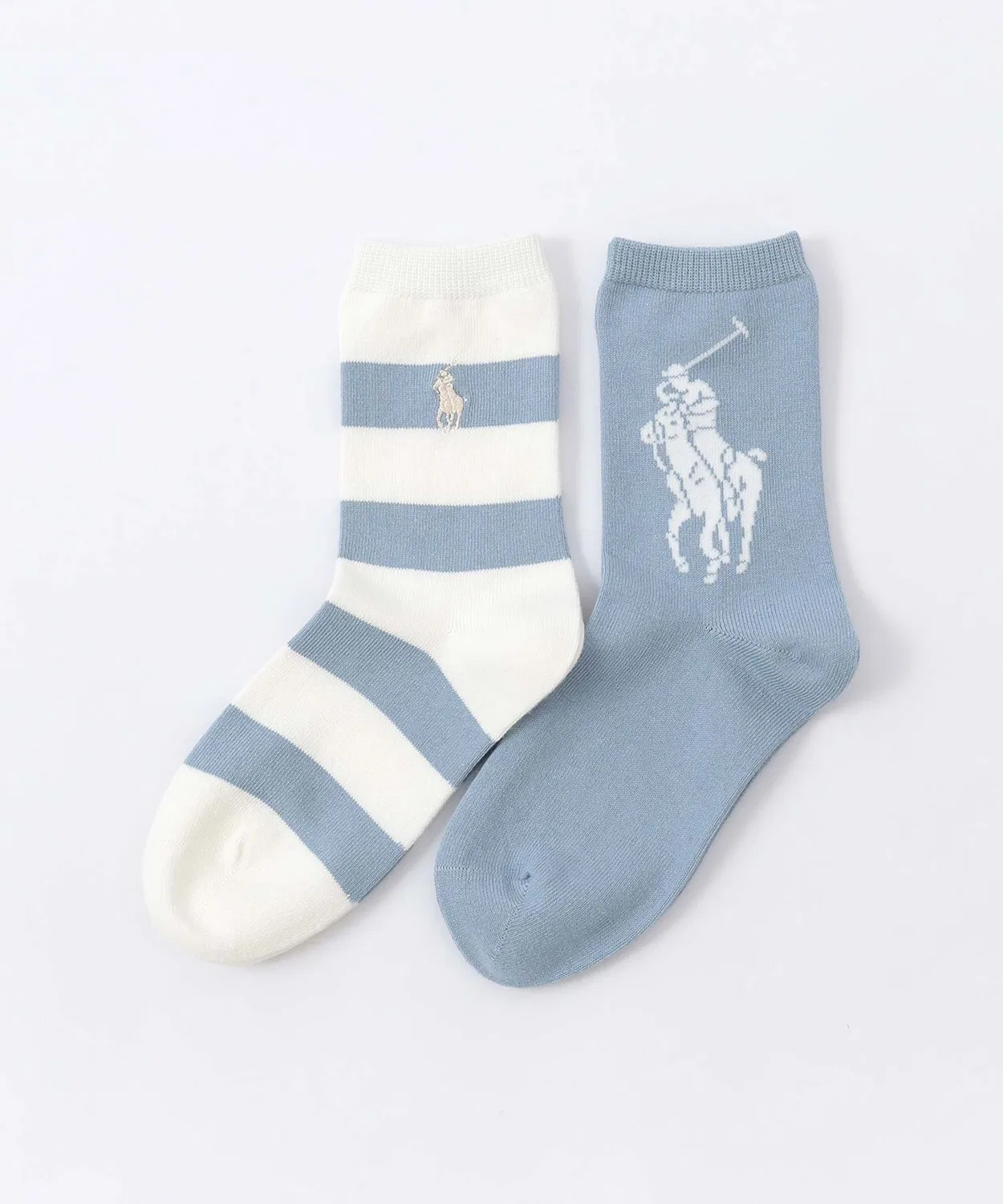 Детские носки 2 пары с принтом Candy Shop Stripe & Big Polo Player POLO RALPH LAUREN, Сакс Блю