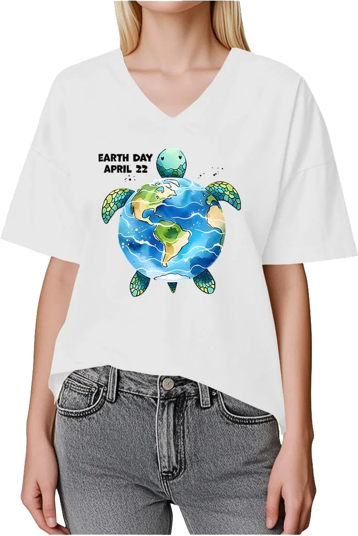 Женская футболка с принтом Save The Turtles V-Neck, White