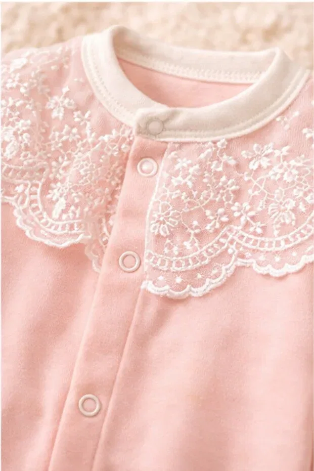 Детский комплект боди-комбинезонов для новорожденных хлопковый Bamoola, Lace Salmon — фото 3