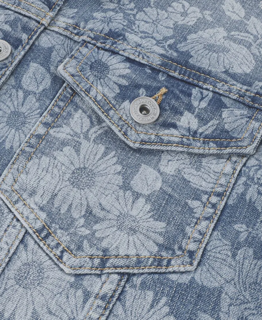 Джинсовая куртка-тракер с цветочным принтом Abercrombie Kids, Floral Blues — фото 3