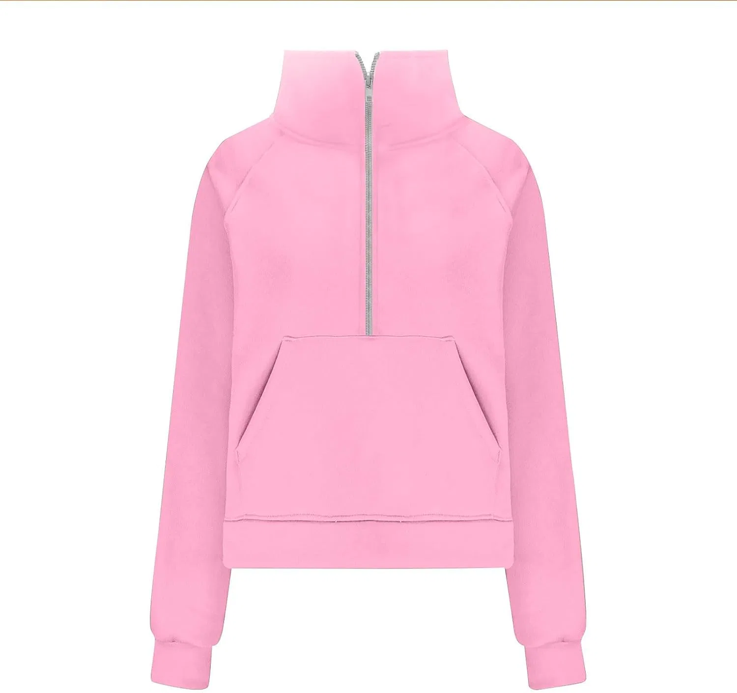 Женский свитшот на молнии с длинным рукавом, с карманами, Half Zip Fleece, розовый — фото 4