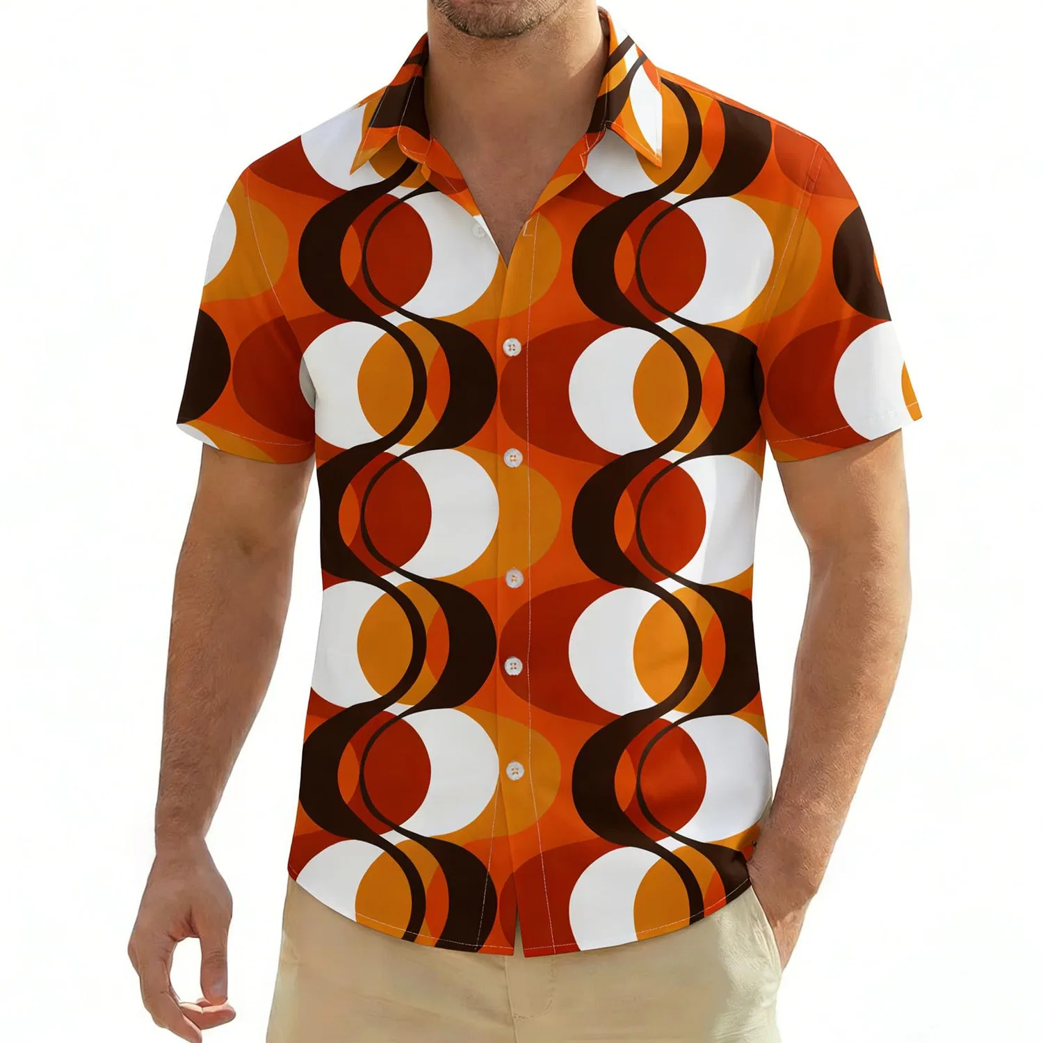 Мужская рубашка с коротким рукавом с принтом 70s Retro Hippie, Orange