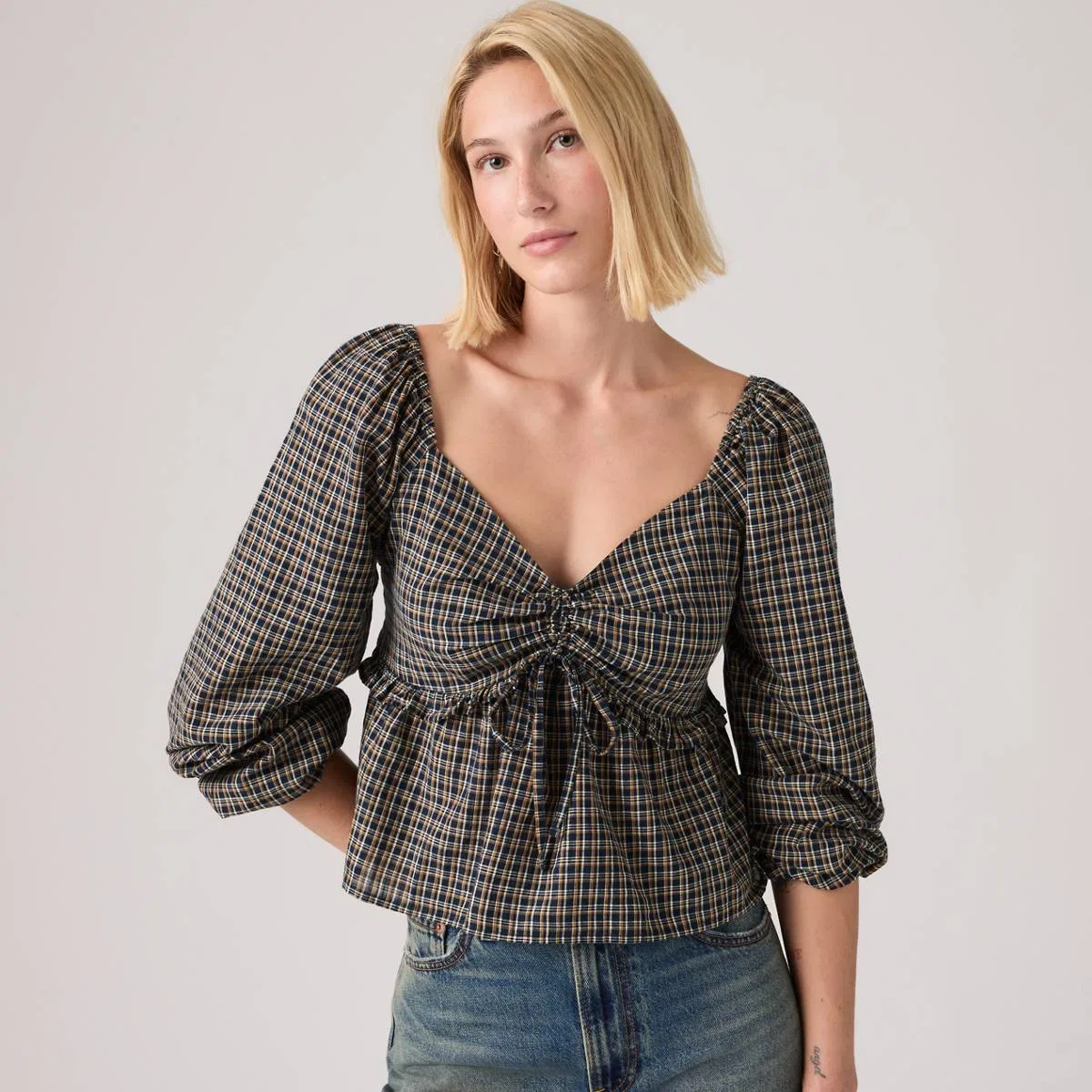 Узкая блузка с длинными рукавами Lottie Levi's, Almeta Plaid Navy Blazer - Blue