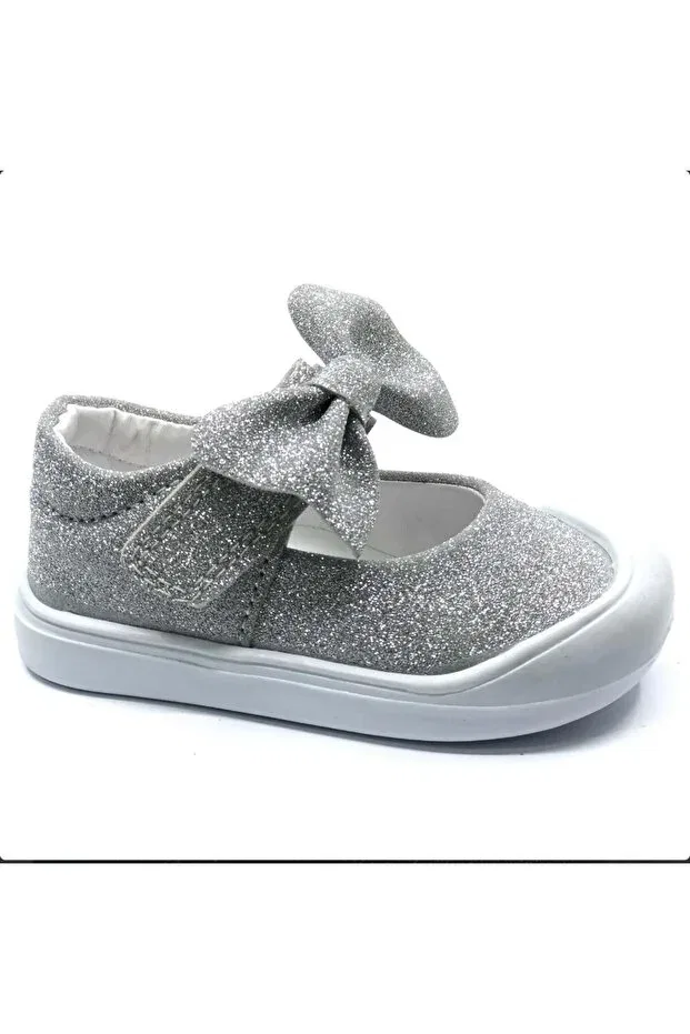 Детские балетки для девочек с бантом Darla-First step Cool, Silver
