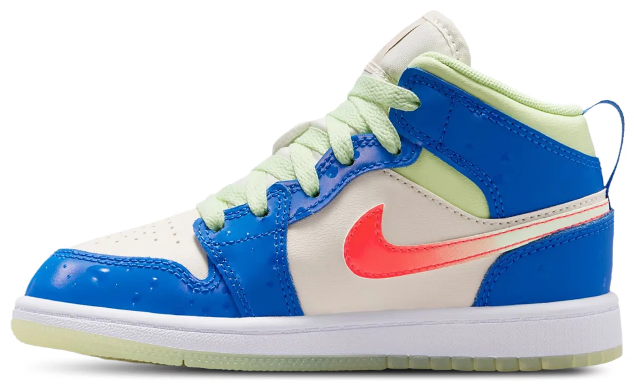 Кроссовки баскетбольные для мальчиков AJ 1 Mid SE Jordan, цвет Blue/Volt/Tan — фото 2