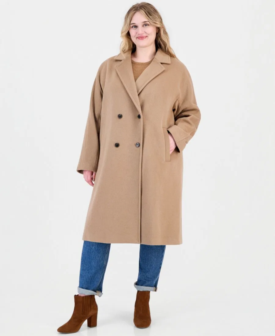 Пальто двубортное из шерстяной смеси с отложным воротником Calvin Klein, Camel