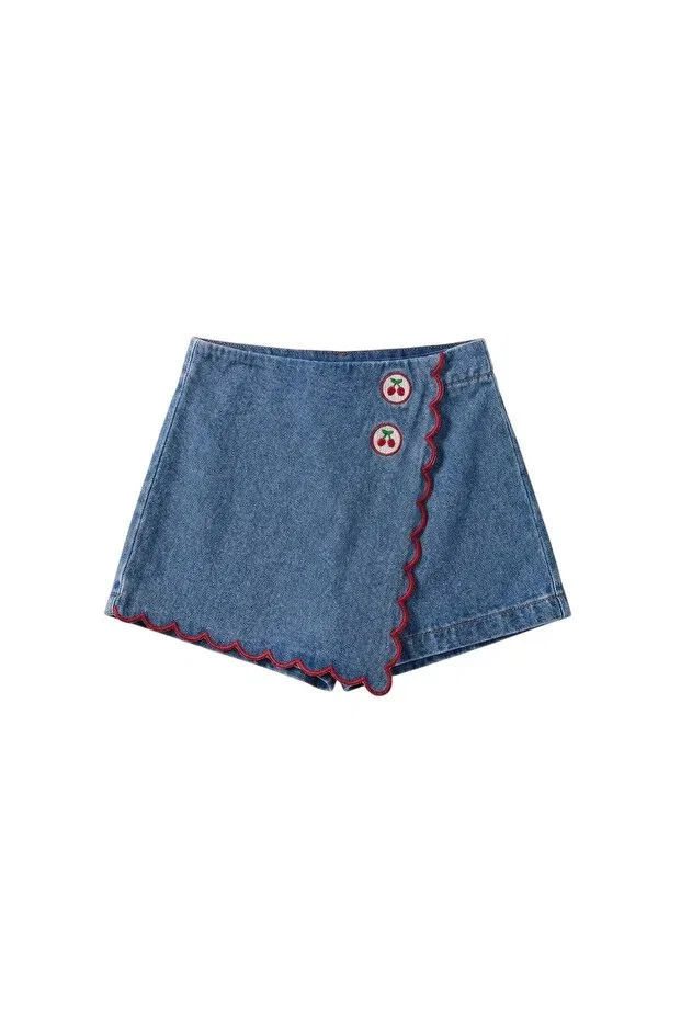 Детские шорты для девочек джинсовые Cherry Denim Shorts Skirt Laciel Prs, Navy Blue — фото 2