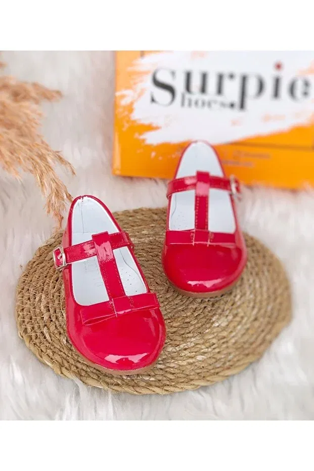 Детские балетки для девочек с бантом Surpie Shoes, Red — фото 3