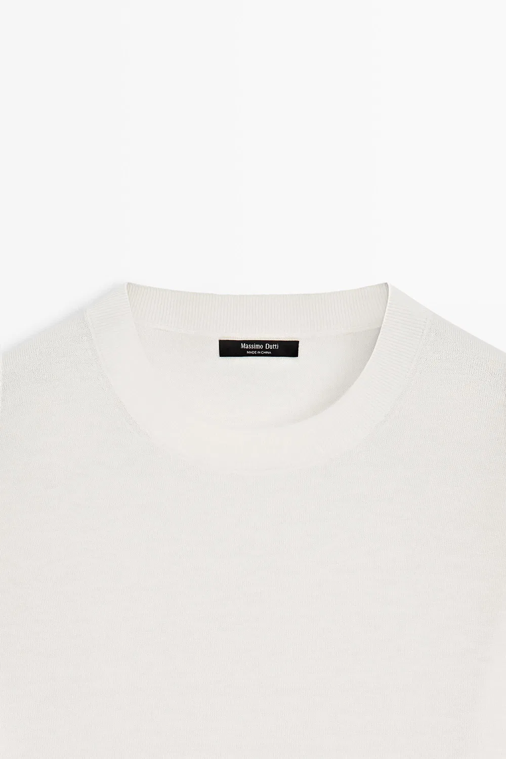 Свитер Massimo Dutti, вязаный, с круглым вырезом, кремовый — фото 4