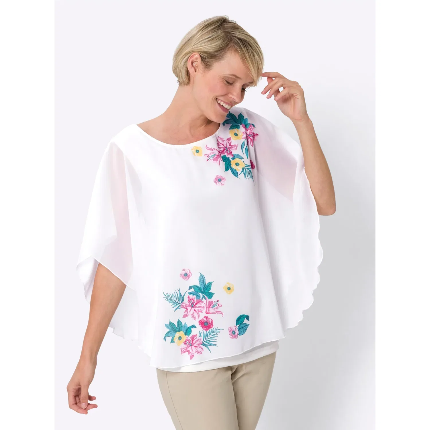 Женский блуза-георгет с цветочным принтом Classic Basics, White/Pink — фото 2