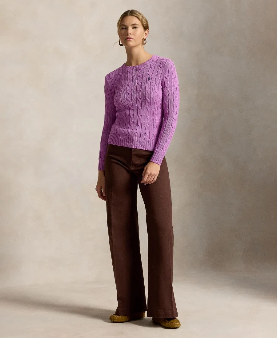 Свитер женский с косами, хлопковый, Slim Fit Polo Ralph Lauren, Thistle Pink — фото 2