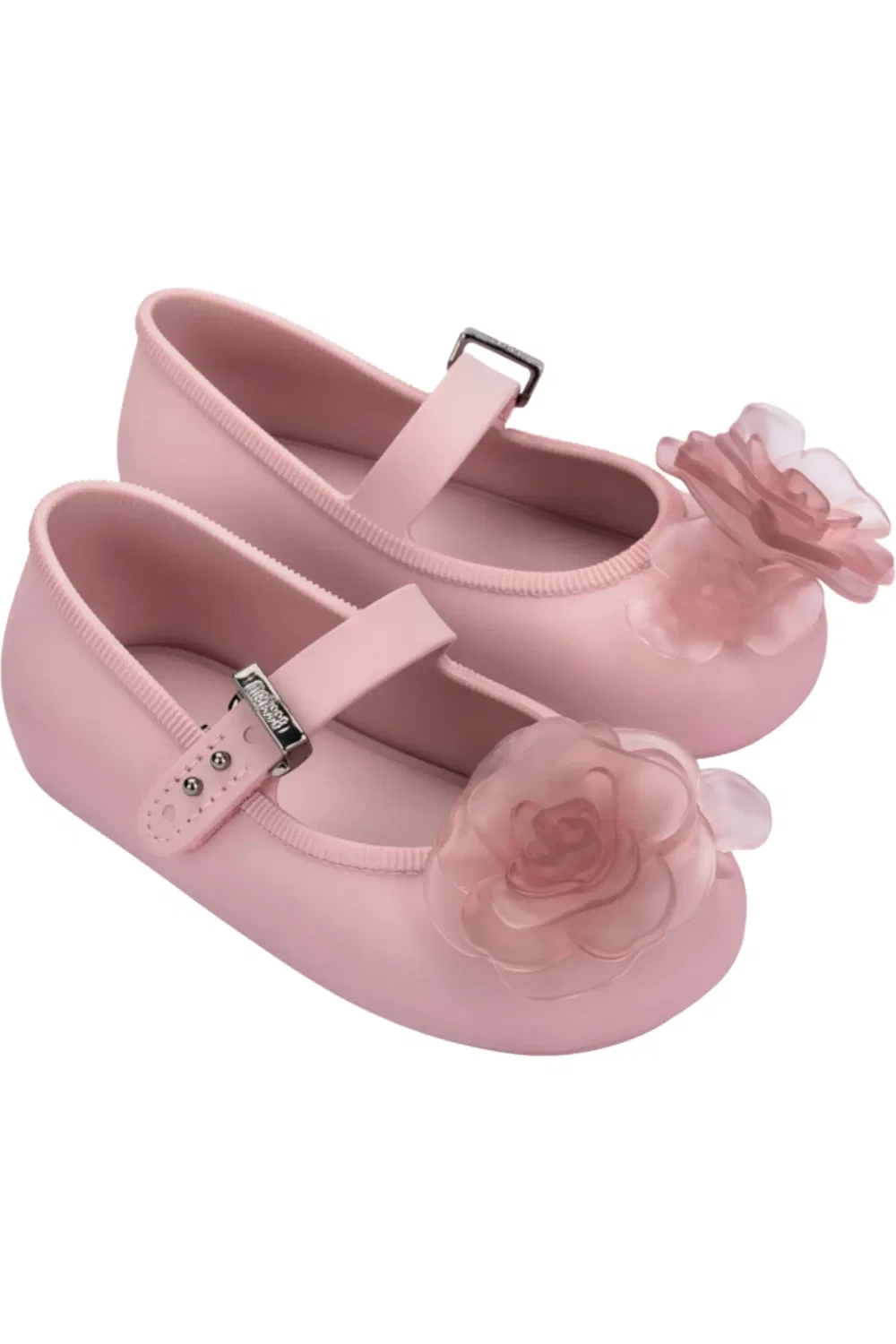 Детские туфли балетки на плоской подошве с цветочными аппликациями Mini Melissa, розовый