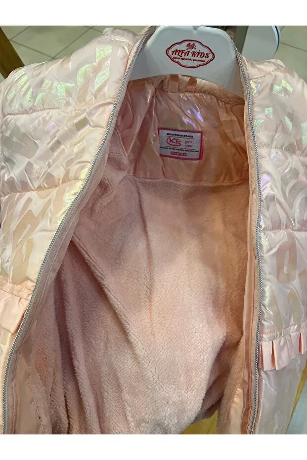 Детское пальто для девочек с принтом Hologram printed salmon color three piece coat suit Kts Baby, Metallic — фото 4