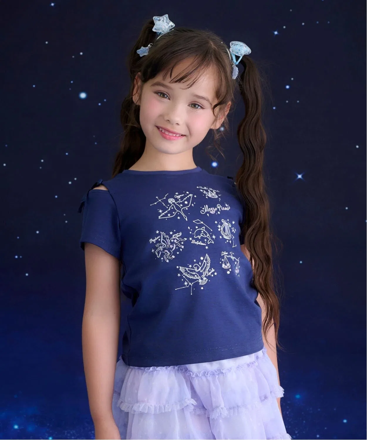 Детская футболка с принтом созвездий, с коротким рукавом, модель Constellation, mezzo piano, Navy