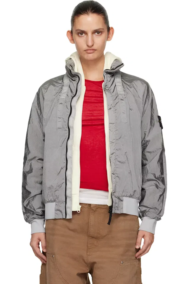 Серая нейлоновая металлическая куртка-бомбер 4100064 econyl watro-tc Stone Island