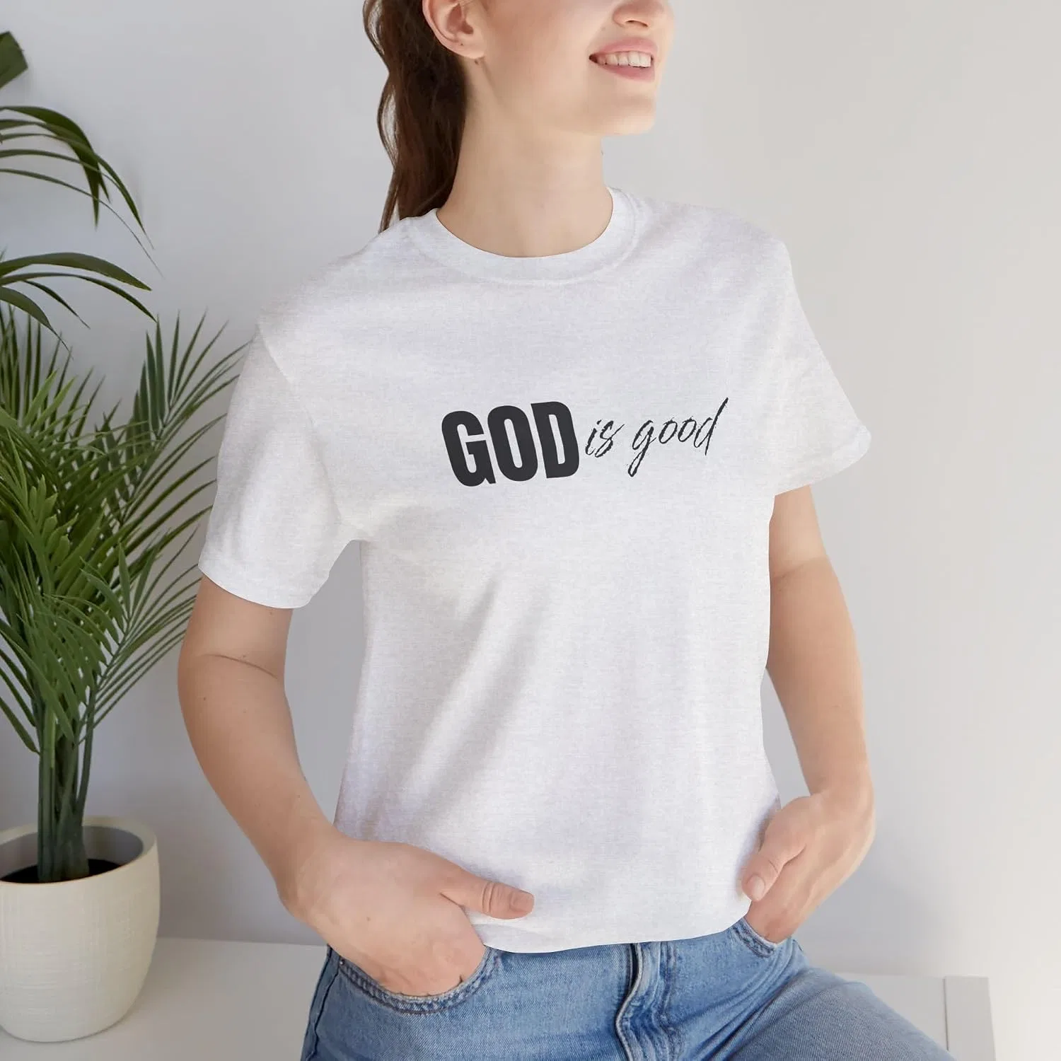Мужская футболка с принтом God Is Good Bella+canvas 3001, Ash — фото 2