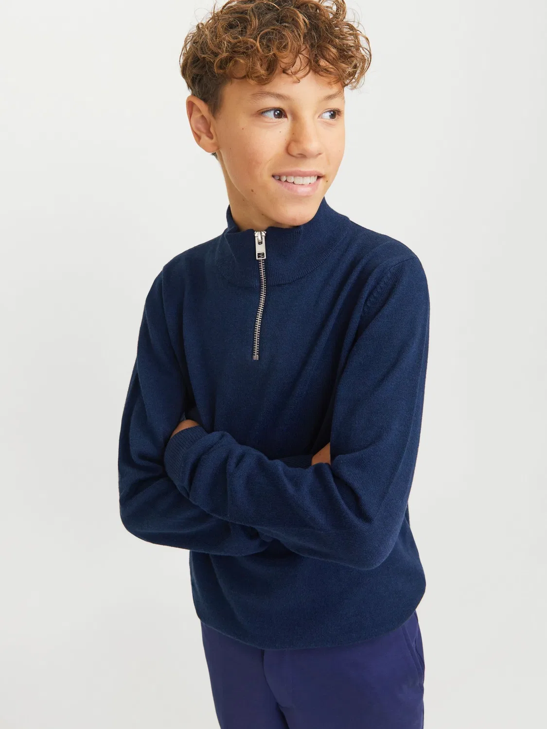 Свитер с высоким воротом, молния, JACK & JONES Junior, синий