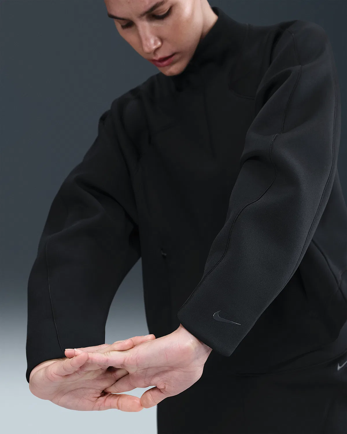 Женская футболка Nike Universa Dri-FIT с четверть-застежкой, Black/Black/Dark Smoke Grey — фото 3