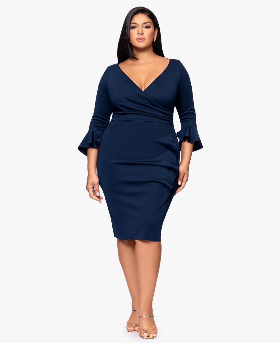 

Платье-футляр миди большого размера с рукавами 3/4 Betsy & Adam, Navy