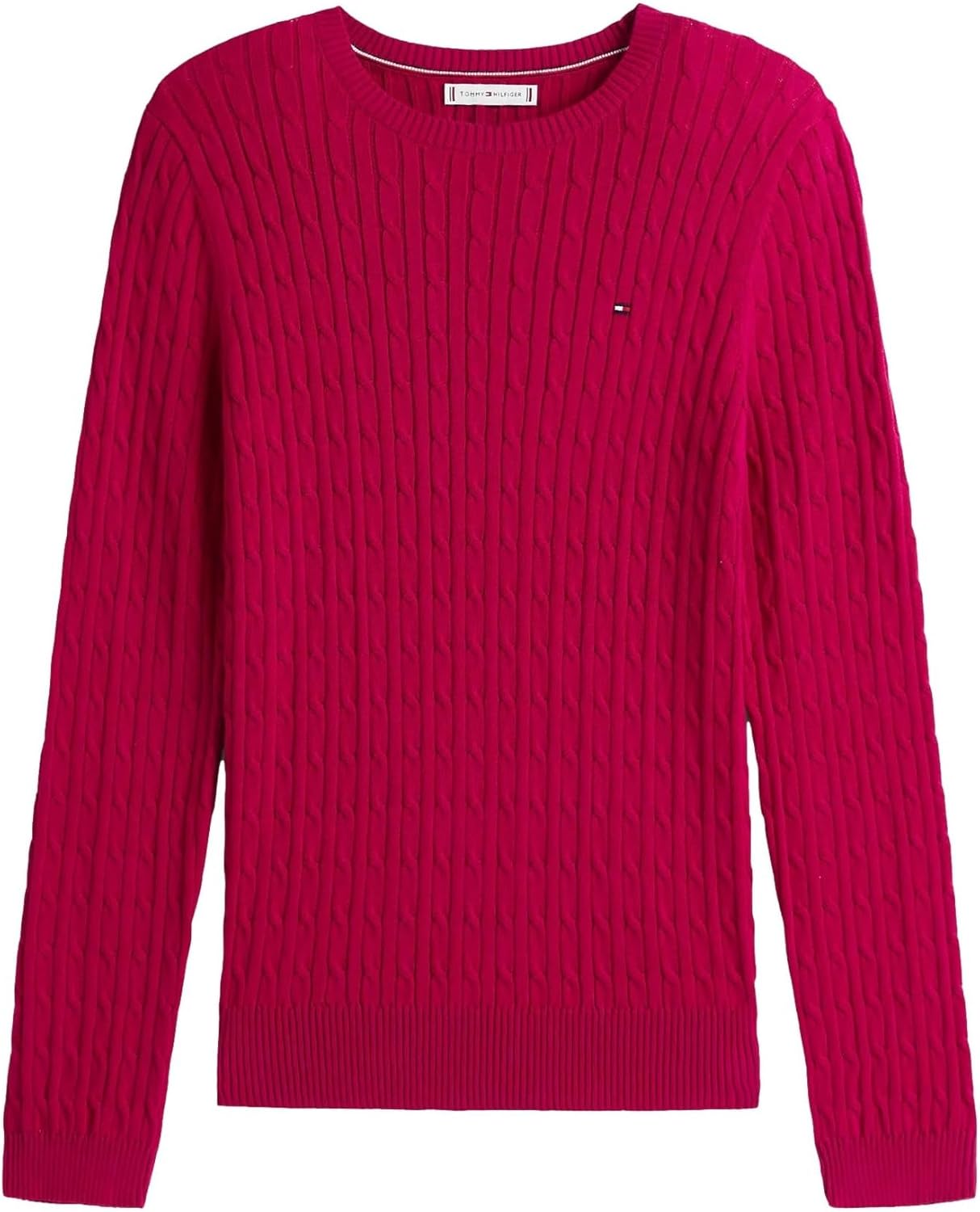 

Коллекция женских свитеров Tommy Hilfiger Cable Kint с круглым вырезом и логотипом-флагом 2025 года, Royal Berry.