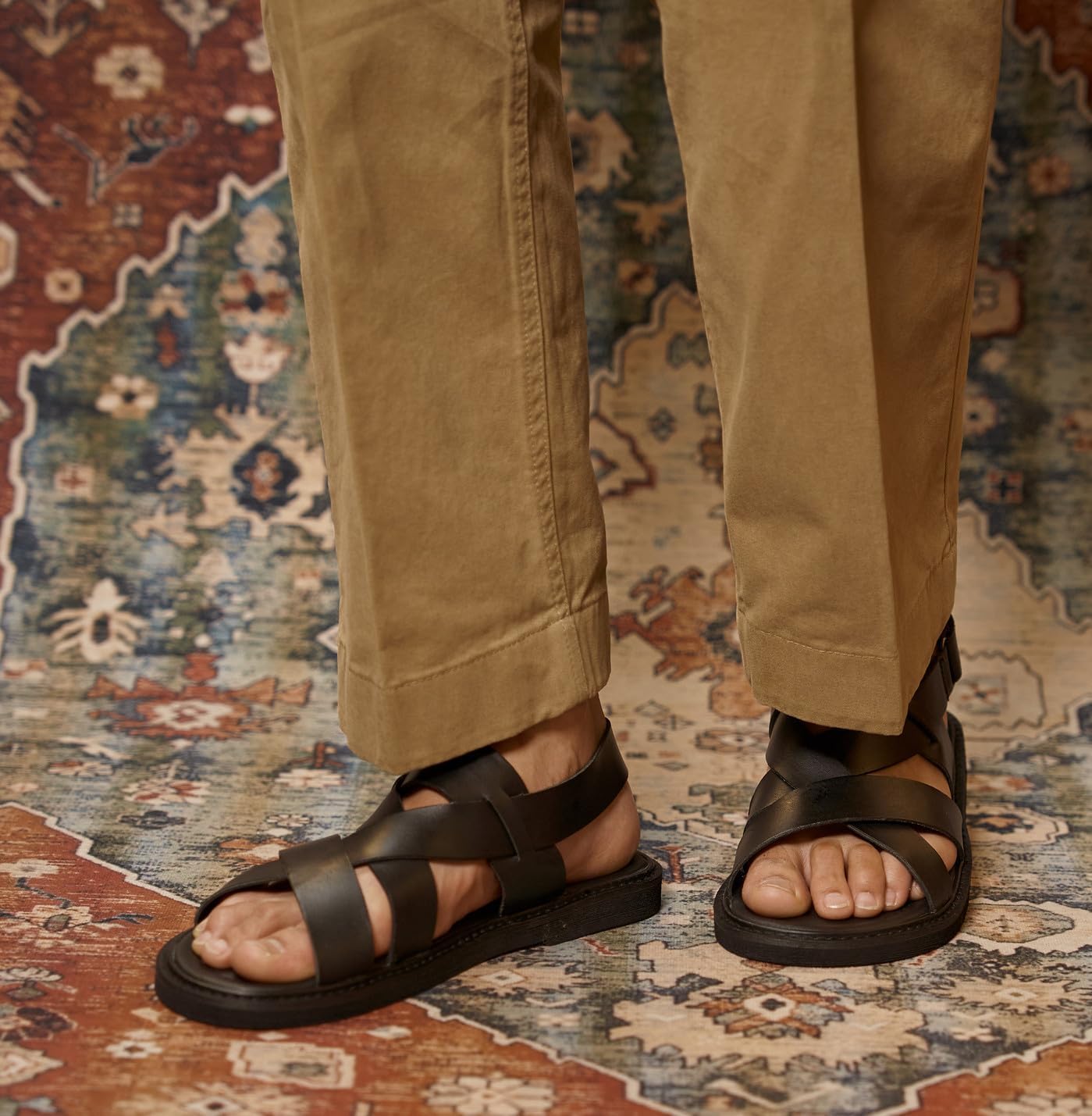 Мужские сандалии Santimon Mens, черные, вечерние шлепанцы с открытым носком из кожи коровы, повседневная обувь для мужчин, летние пляжные сандалии, стильные, удобные, нескользящие и износостойкие мокасины — фото 4