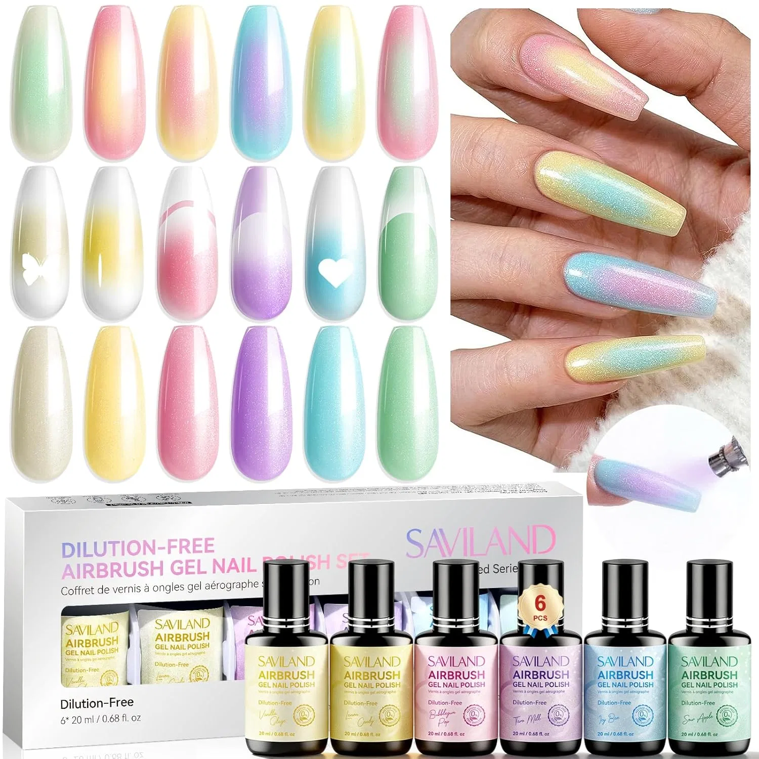 Гель-лак SAVILAND Shimmer Airbrush (6 цветов) Saviland, 4. Verträumte Textur