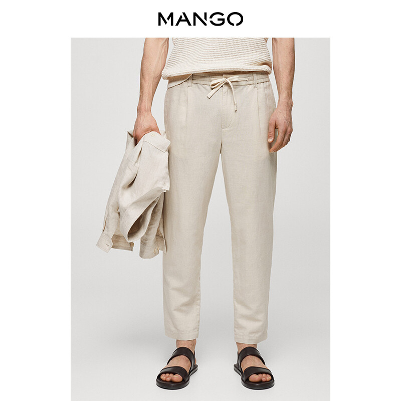 

Мужские брюки Mango из смесовой ткани, светло-бежевый