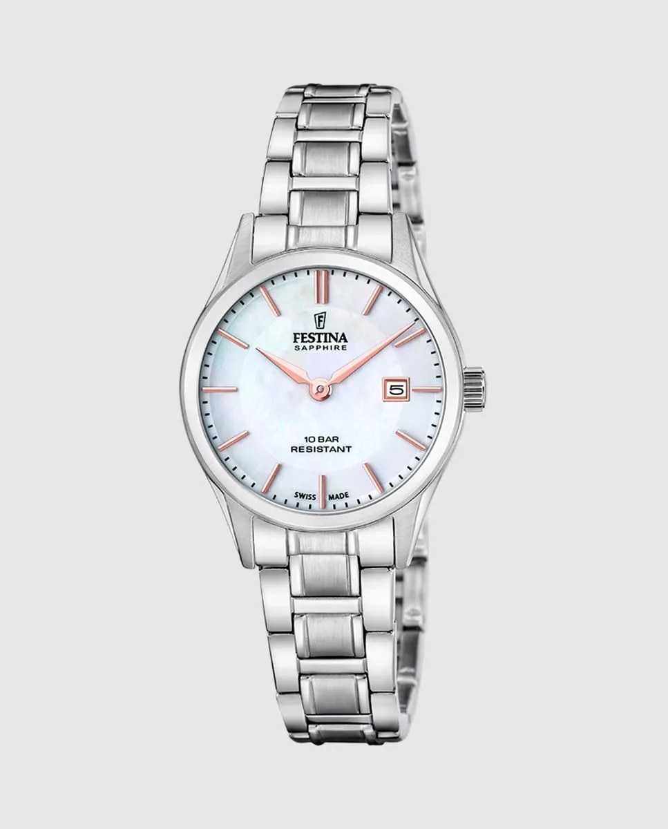 

Женские часы F20068/2 Swiss Made Steel Classic серебристо-стальной корпус Festina, серебряный