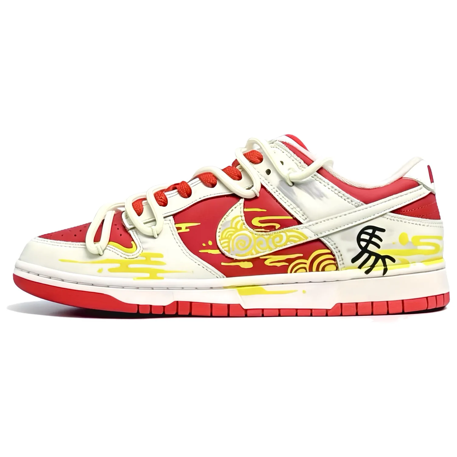 Nike Dunk New Year Gift, Year Of The Horse CNY Abrasion Resistant Low Top Skateboard Shoes Unisex Beige Yellow Red
