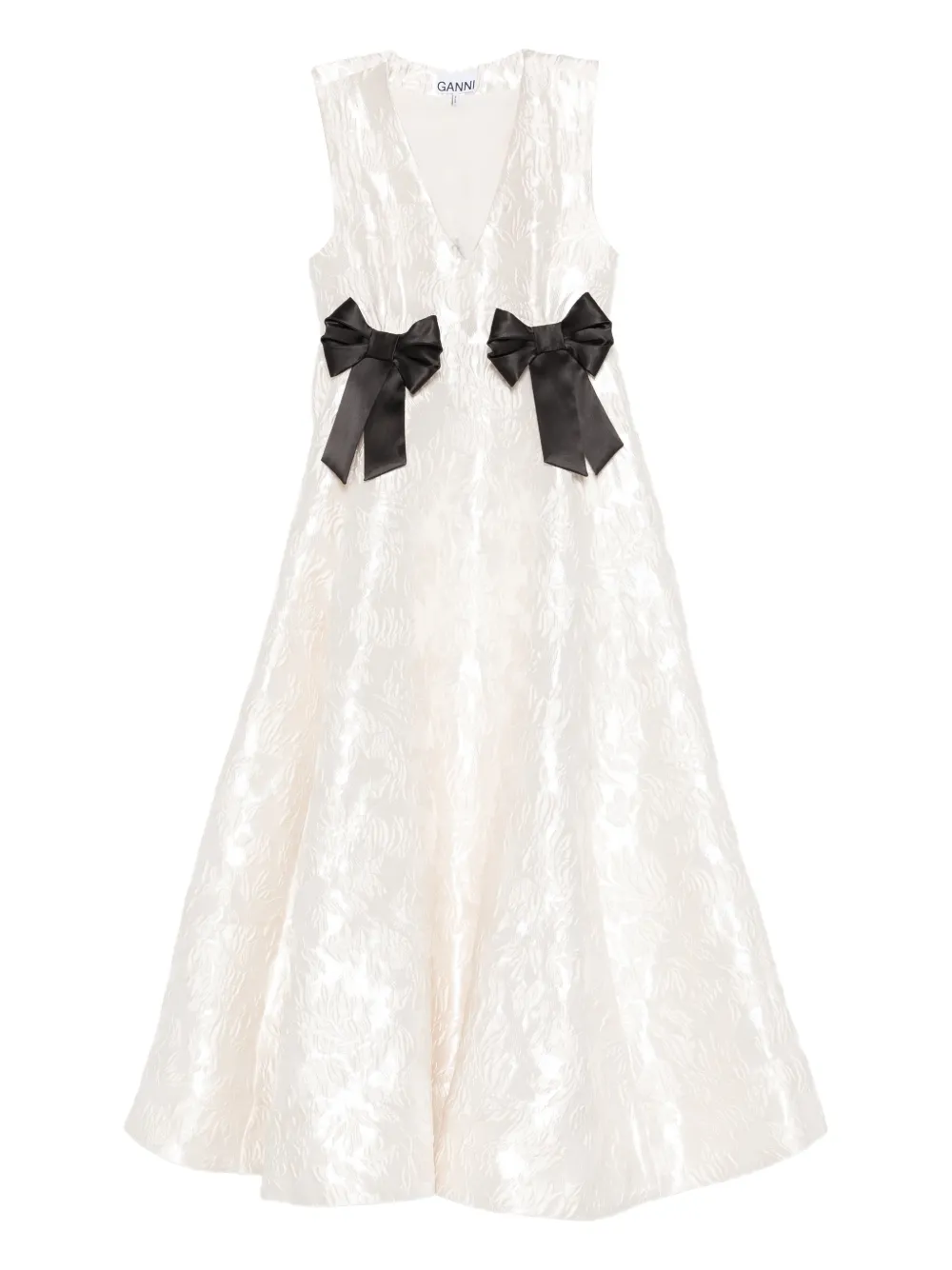 

Миди-платье с бантом и V-образным вырезом Ganni, нейтральный