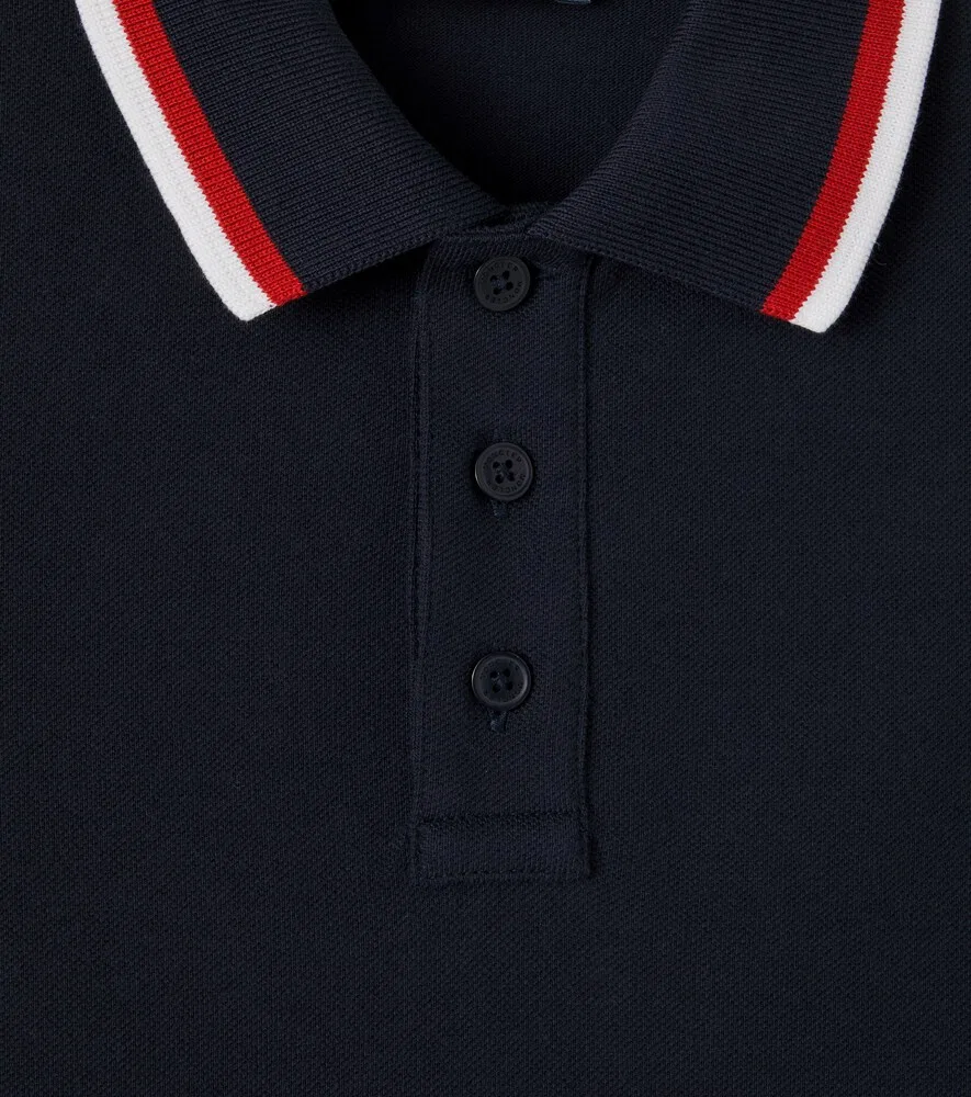 Поло из хлопкового пике Moncler Enfant, синий — фото 3