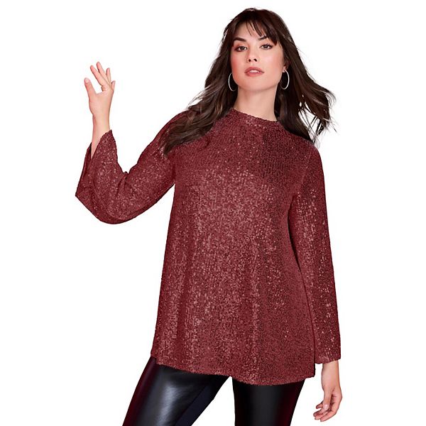 

Блузка с пайетками и воротником-стойкой для женщин plus size Roaman'S, Rich Burgundy