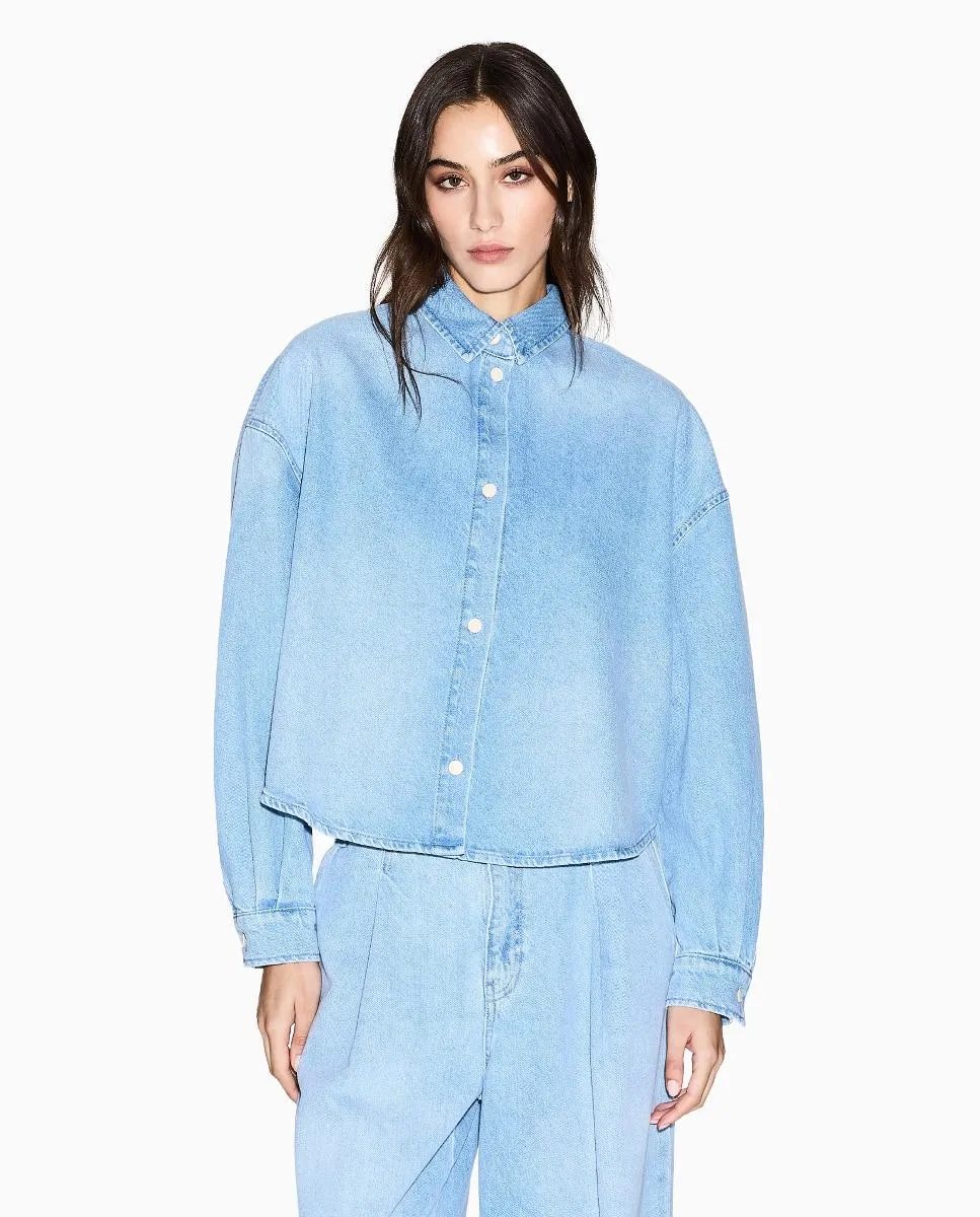 

Женская укороченная джинсовая рубашка Cápsula Cozy Lab Armani Exchange, светло-голубой