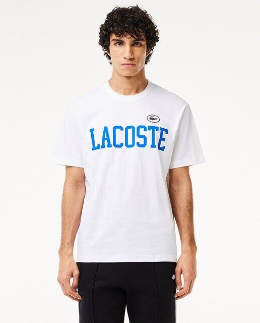 

Хлопковая футболка с контрастным принтом и значком Lacoste, белый