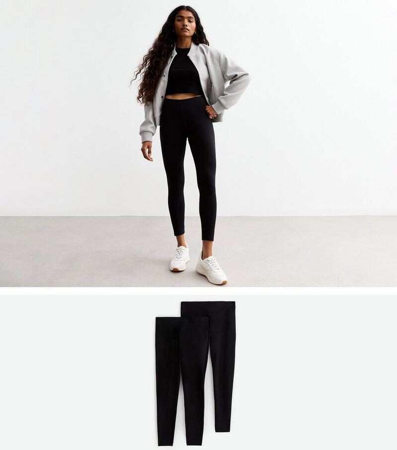 

Комплект из 2 черных леггинсов Petite New Look, черный