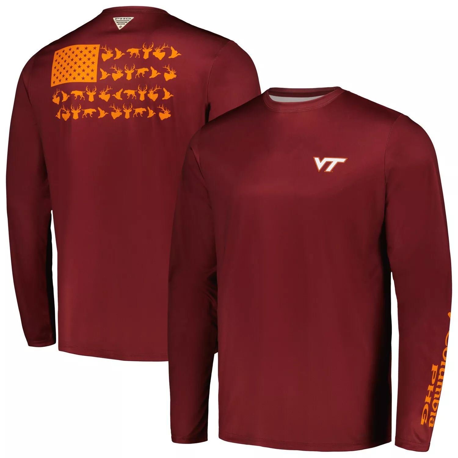 

Мужская футболка Columbia Maroon Virginia Tech Hokies Terminal Shot Omni-Shade с длинным рукавом