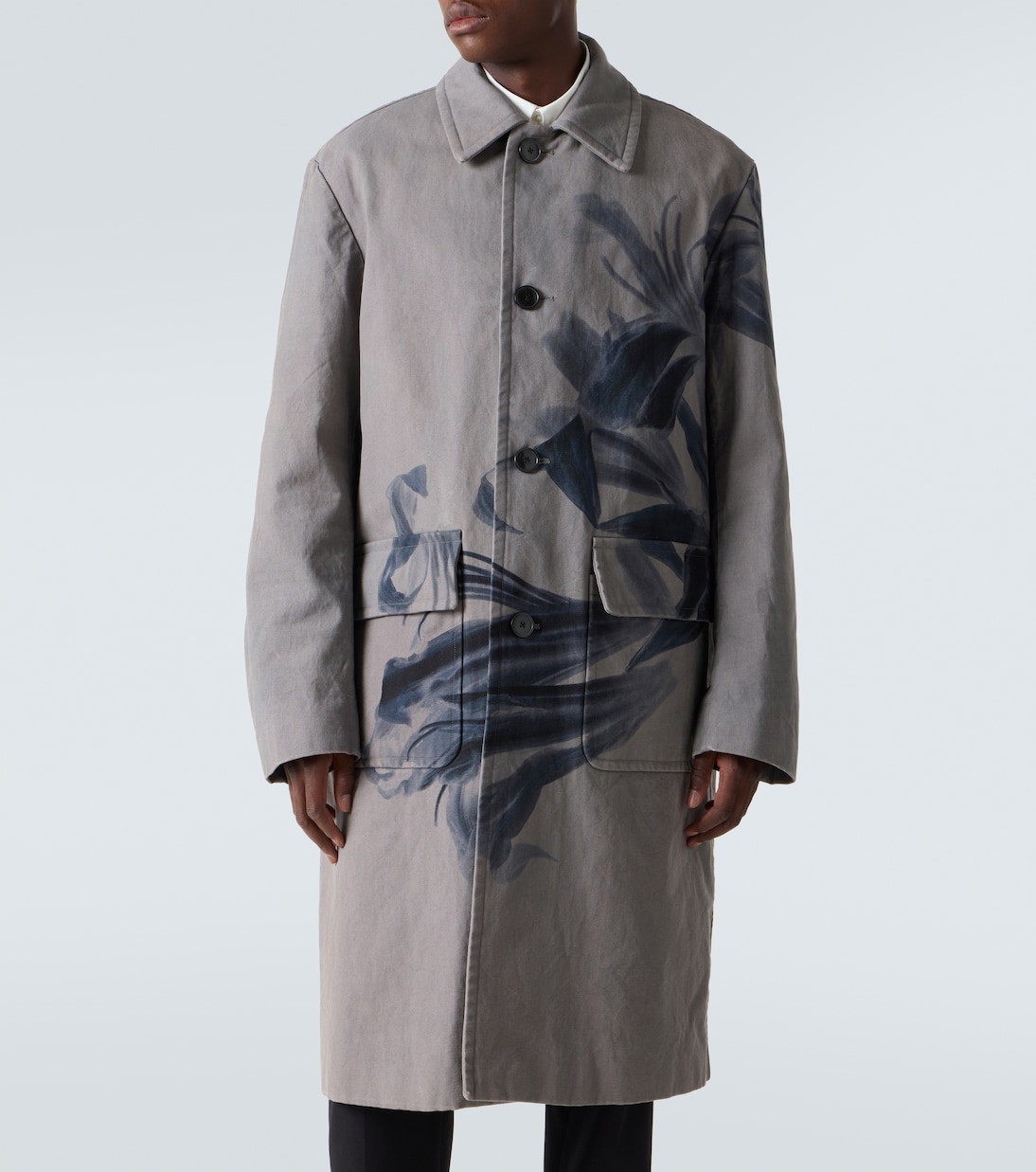 Хлопковый тренчкот с цветочным принтом от Randale Dries Van Noten, серый — фото 3