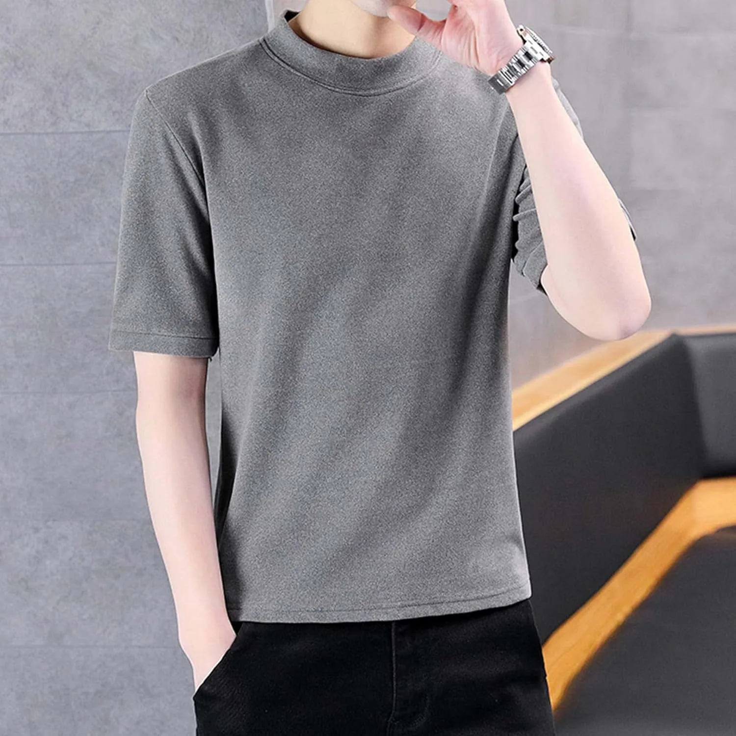 Футболка Half Turtleneck Slim Fit с коротким рукавом для мужчин — фото 4