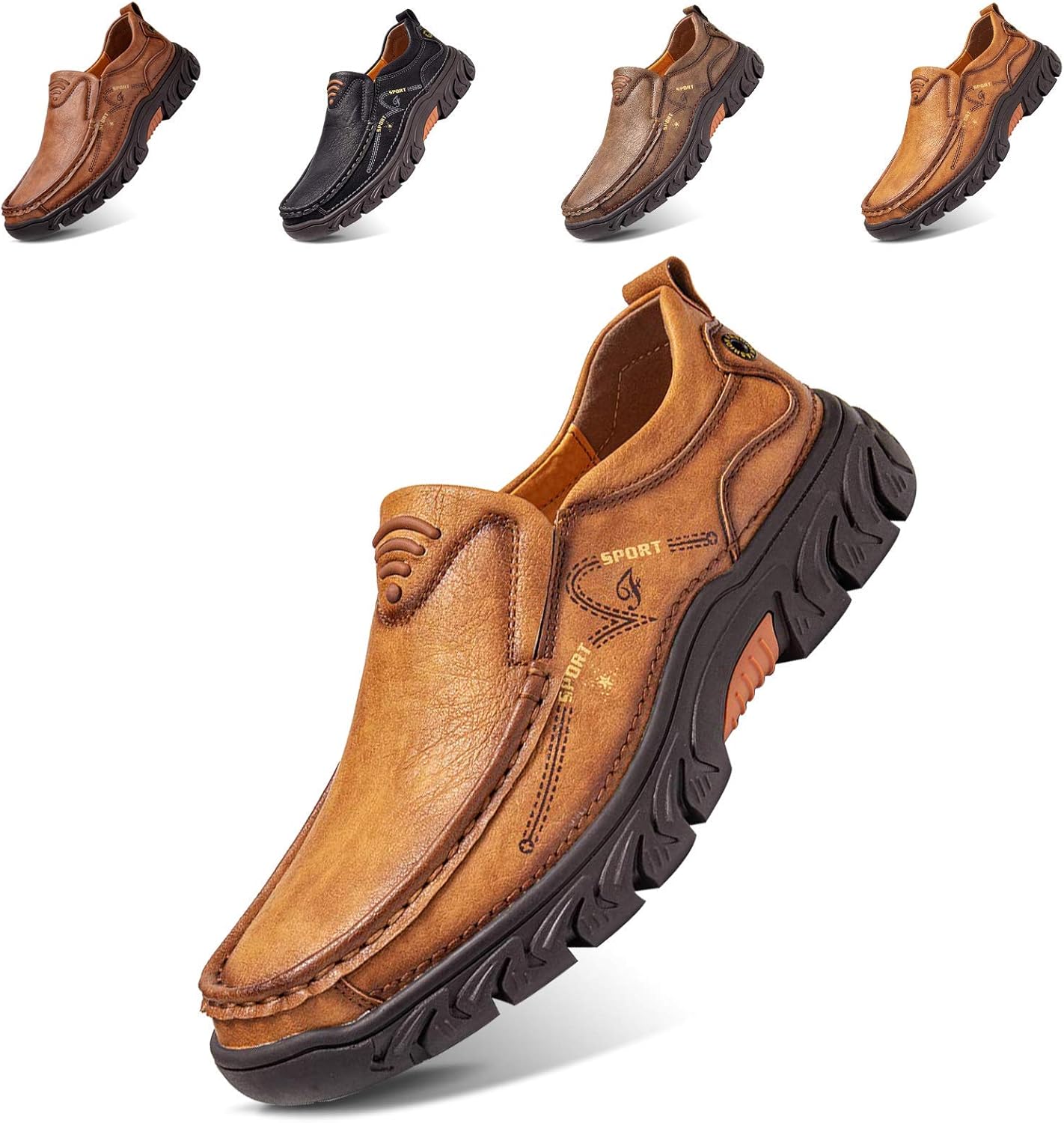 

Мужские лоферы ретро из кожи, повседневные оксфорды ручной работы, удобные мокасины для ходьбы, деловые офисные туфли, противоскользящие, для улицы, летние, лодочные, с круглым носком, без шнурков, широкая посадка Nuheel, коричневый