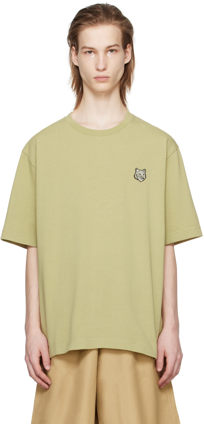 

Зеленая футболка с головой лисы Maison Kitsune, цвет Canvas