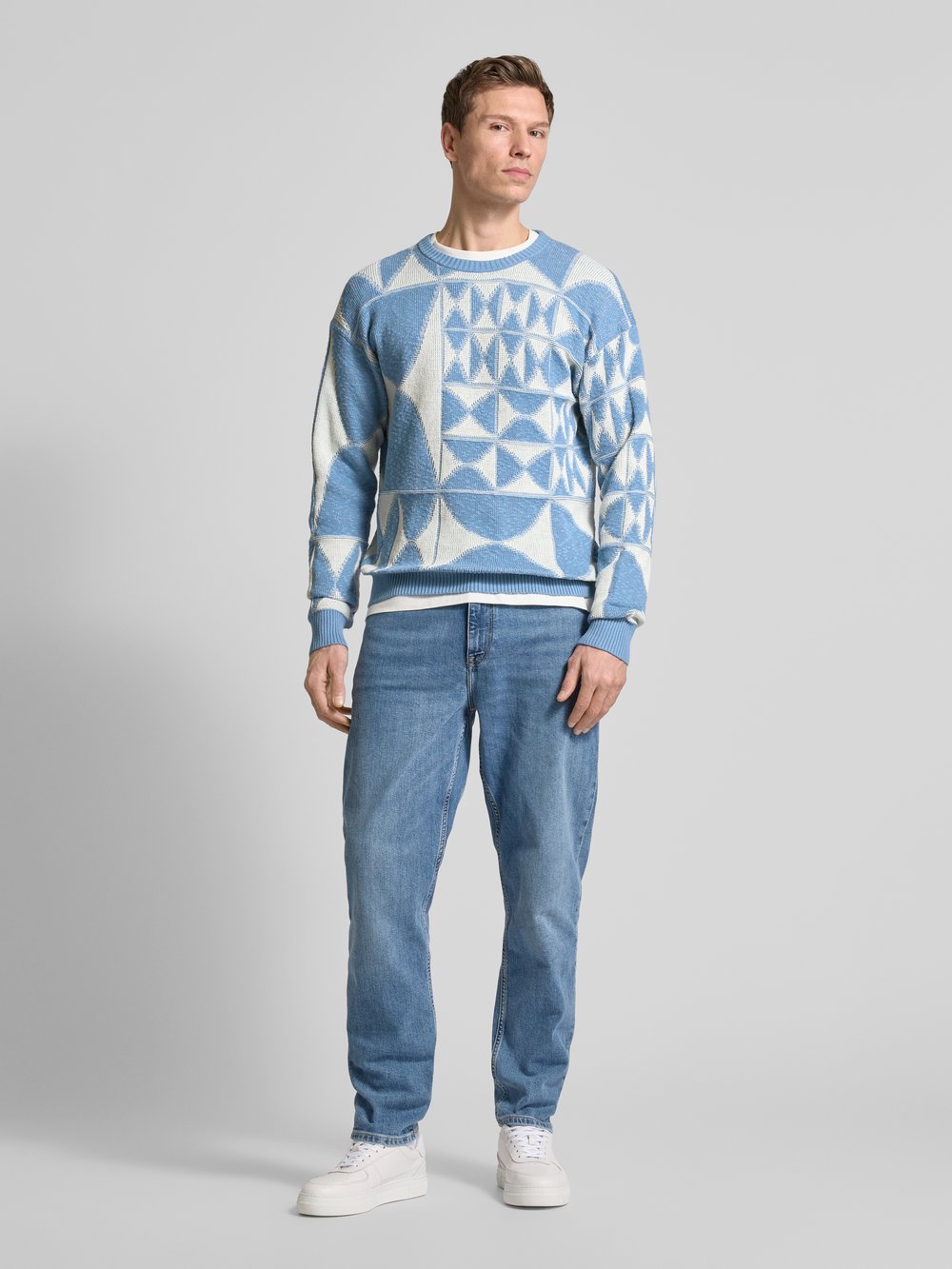 

Вязаный свитер с ребристыми манжетами Scotch & Soda, светло-голубой