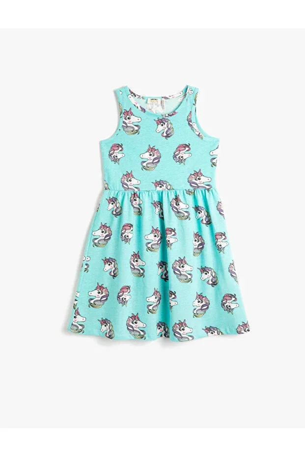 Детское платье для девочек хлопковое с принтом Koton, Blue Patterned