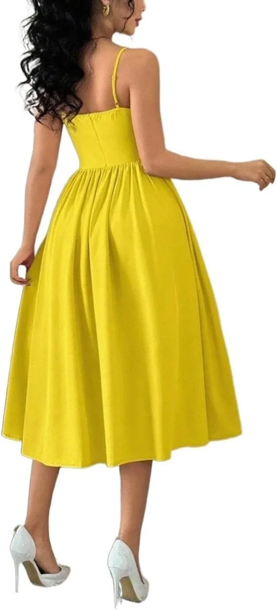 Женское элегантное платье миди с открытой спиной, Yellow — фото 2