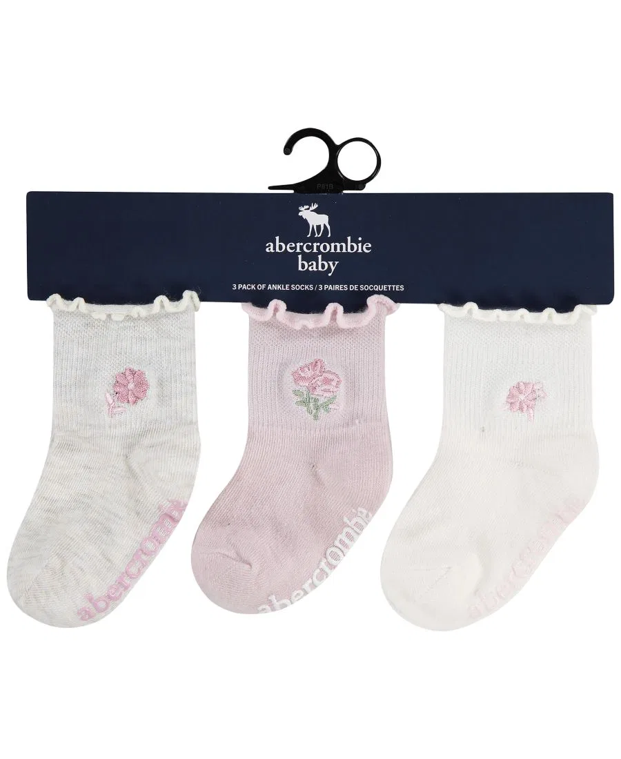 Комплект носков с рифленым манжетом, с прорезиненными стопами, модель Crew Socks abercrombie kids, Chalk Pink/Gray/White — фото 3
