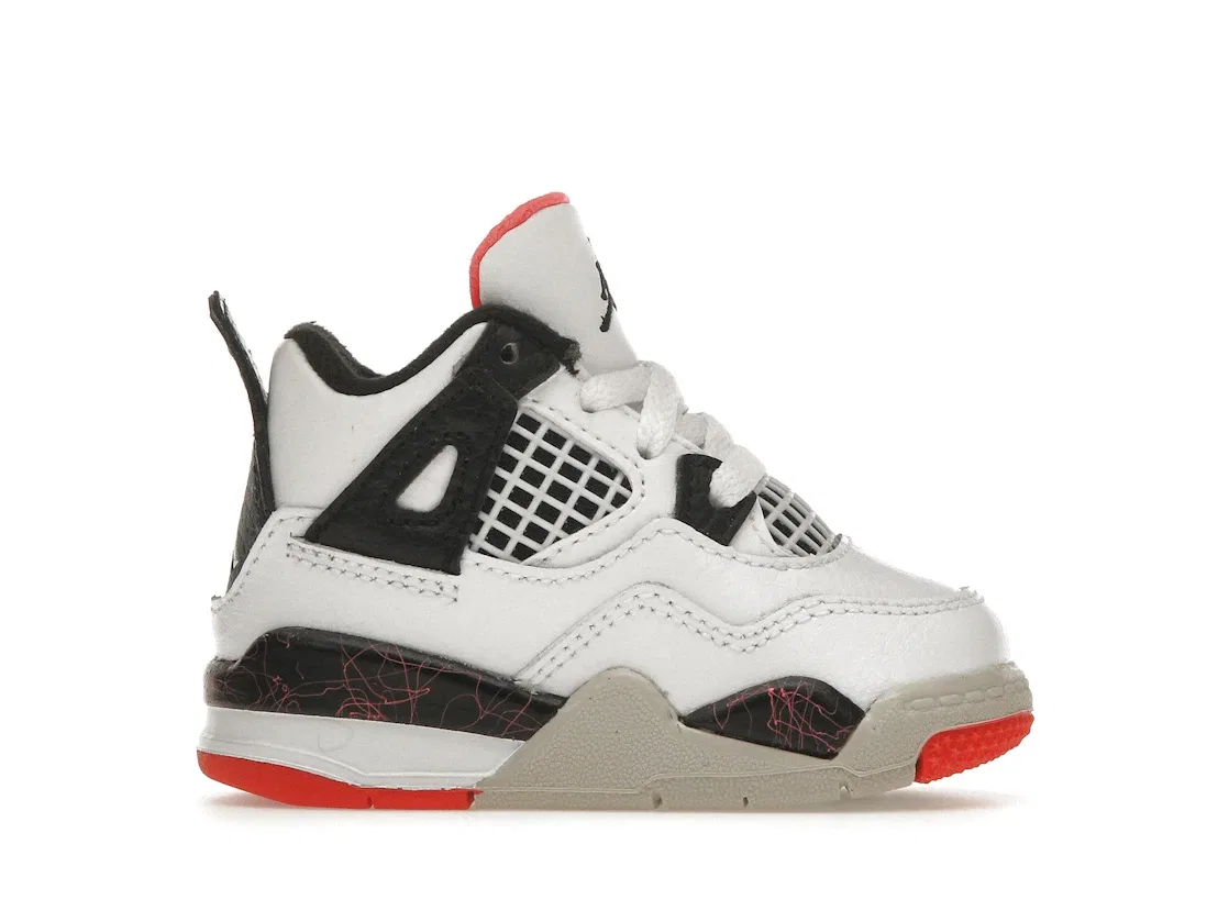 Детские кроссовки с сетчатым верхом Jordan 4 Retro Flight Nostalgia Jordan, White/Black-Bright Crimson-Pale Citron