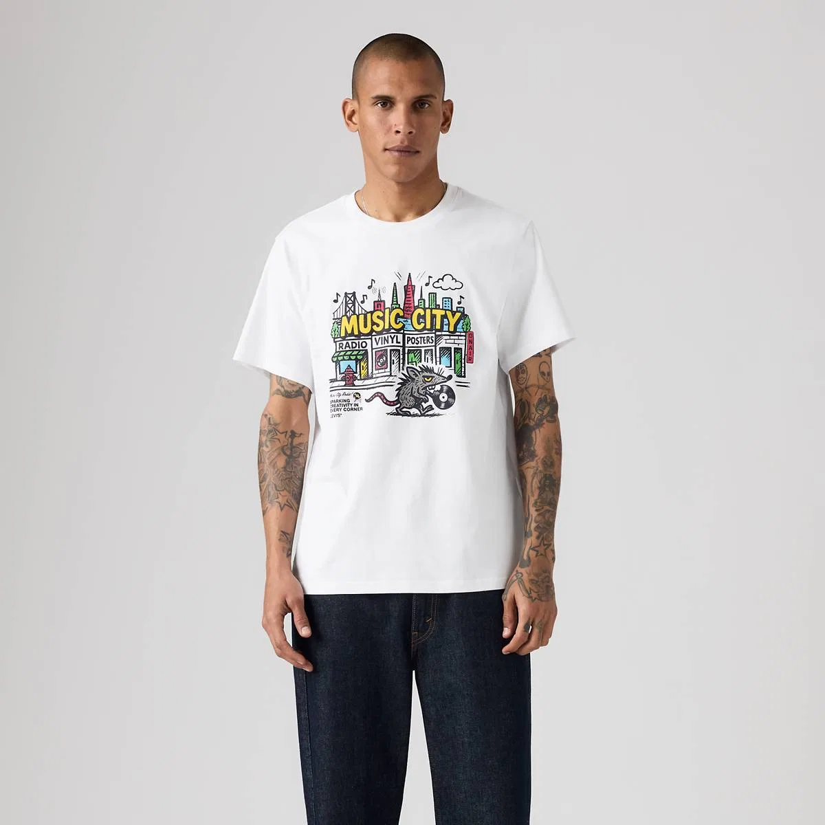 Свободная футболка с графическим принтом Levi's, Music City Vinyls White Plus - White — фото 3