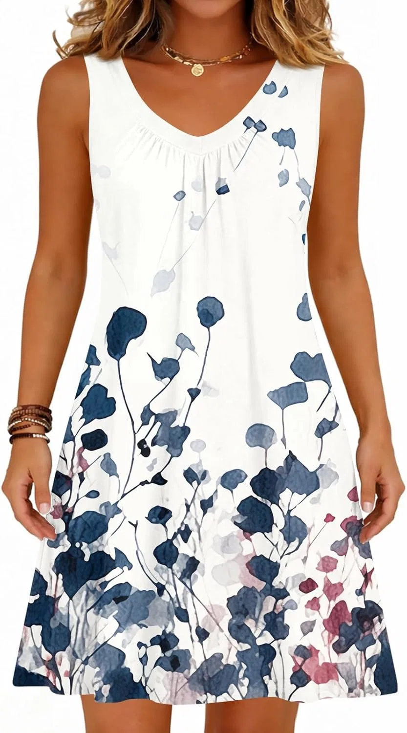 Женское летнее платье с цветочным принтом, V-Neck, Light Blue — фото 4