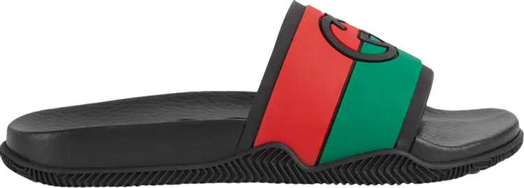 Сандалии Gucci Wmns Slide Interlocking G - Black Red Green, зеленый