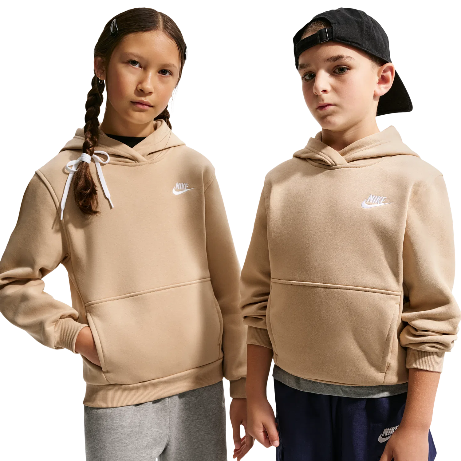 Детское худи для мальчиков с флисом Nike NSW Club LBR Fleece Hoodie, White/Linen — фото 3