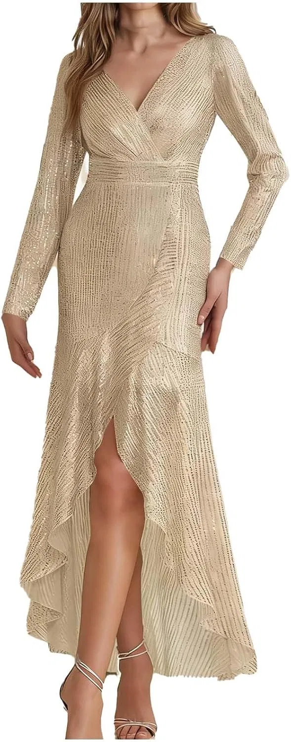 Женское секвин-платье с V-образным вырезом Wrap, Beige